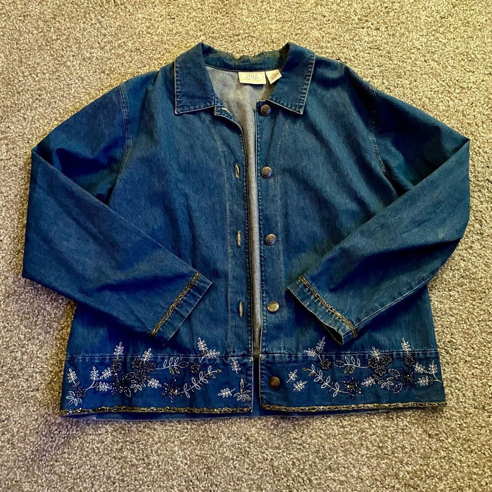Women's Field Manor Modern Classics Embellished Jean Jacket 100% Cotton Size XL